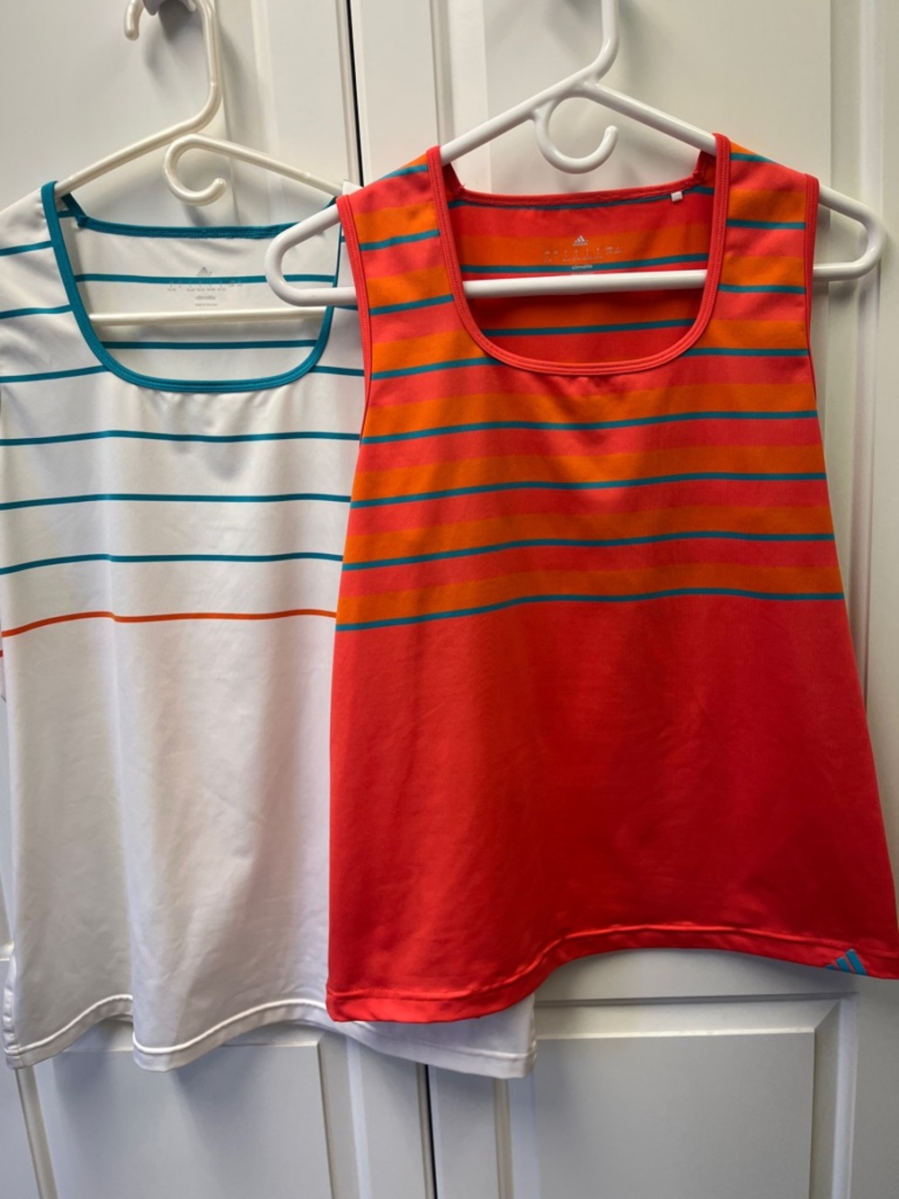 Adidas Striped Athletic Tank Tops - orange/White with Teal & Orange Accents